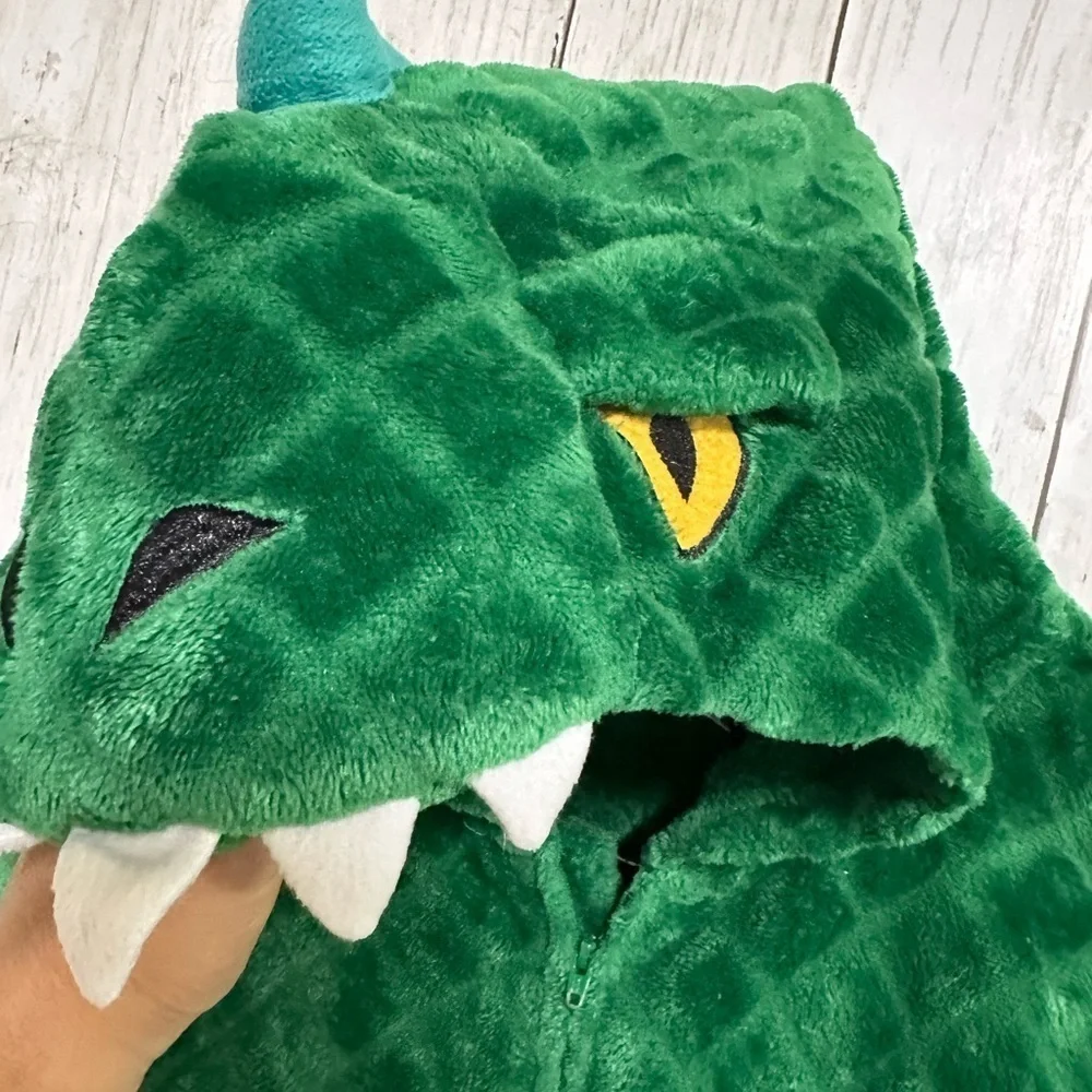 Boys Green Dinosaur Hoodie One Piece Pajamas Dragon/Halloween Costume Size L